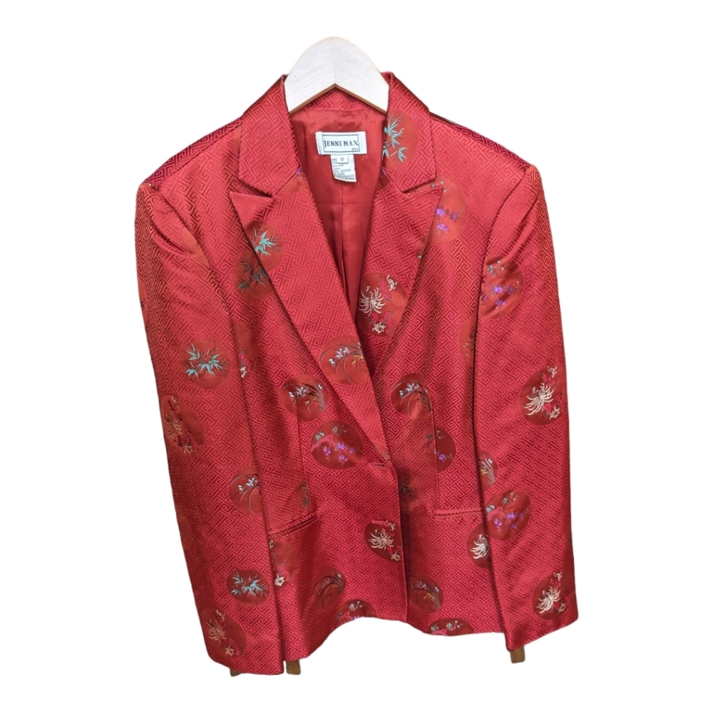Asian style Jenni Max Vintage firey Red Blaizer Set Top size‎ 12 & Skirt Sz 16